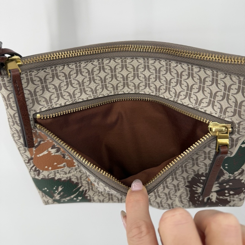Fossil Fiona Crossbody‎ Bag Purse Satchel Brown Cream Floral Boho - Picture 4 of 14